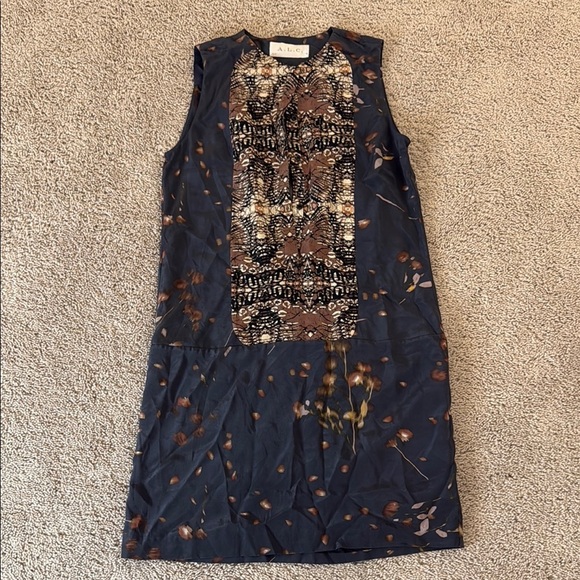 A.L.C. Sera Tux Dress | 100% Silk Sleeveless Tunic | Navy Flower | Size 0 - Picture 1 of 10